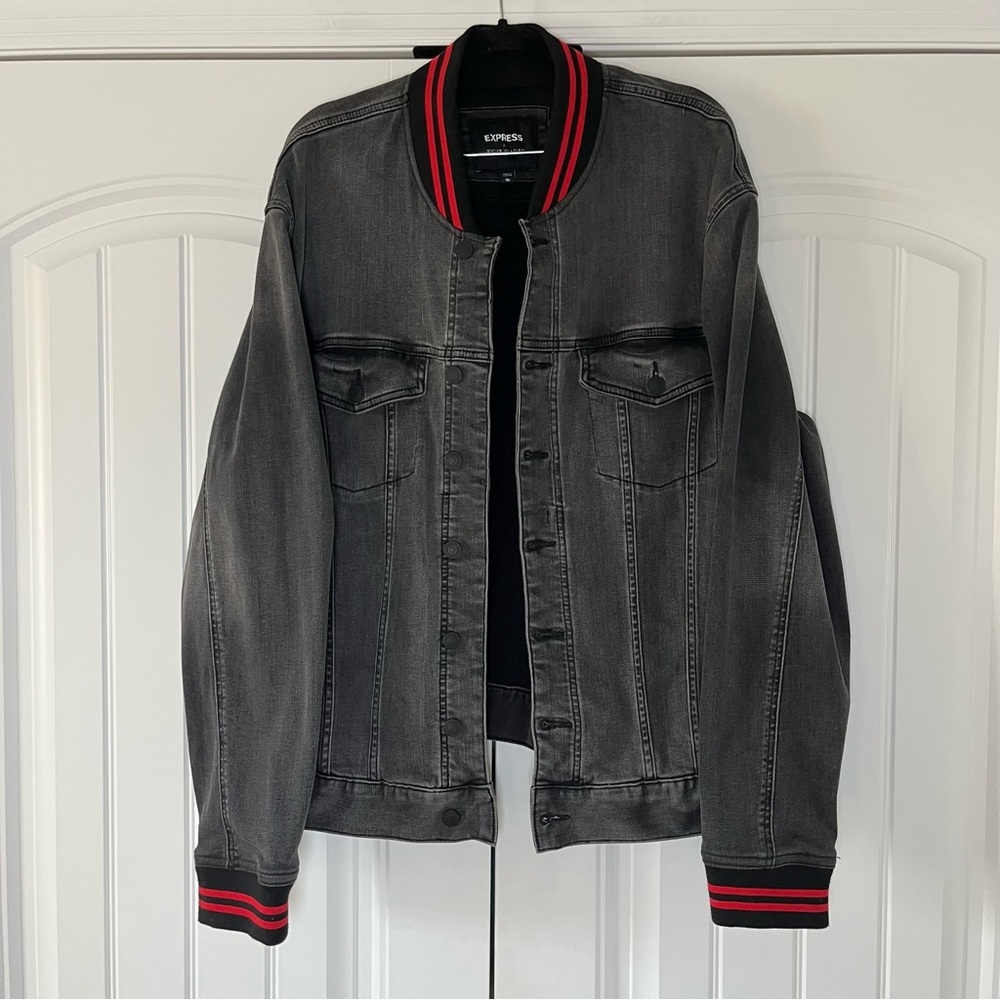 Express x Victor Oladipo Black Denim Jean Jacket Men’s XL Grunge Preppy - Picture 2 of 9